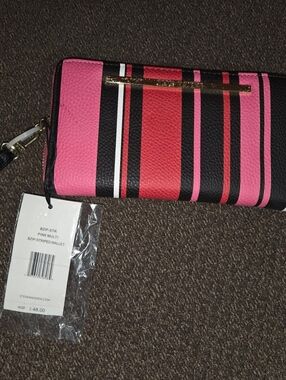 Steve Madden Pink Multi Striped Zip Wallet